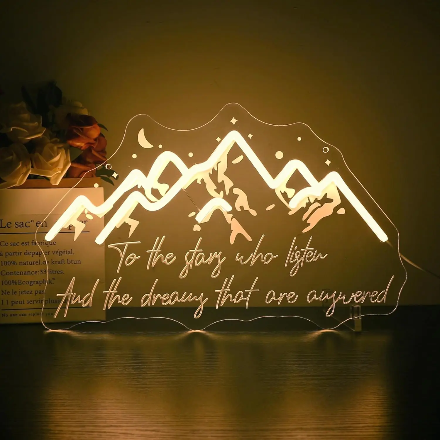 Mountain Stars Moon To The Stars Quote LED Neon Sign USB Dimmable Bedroom Wall Light for Living Room Cafe Nature Themed Decor
Mountain Stars Moon To The Stars Quote LED Neon Sign USB Dimmable Bedroom Wall Light for Living Room Cafe Nature Themed Decor