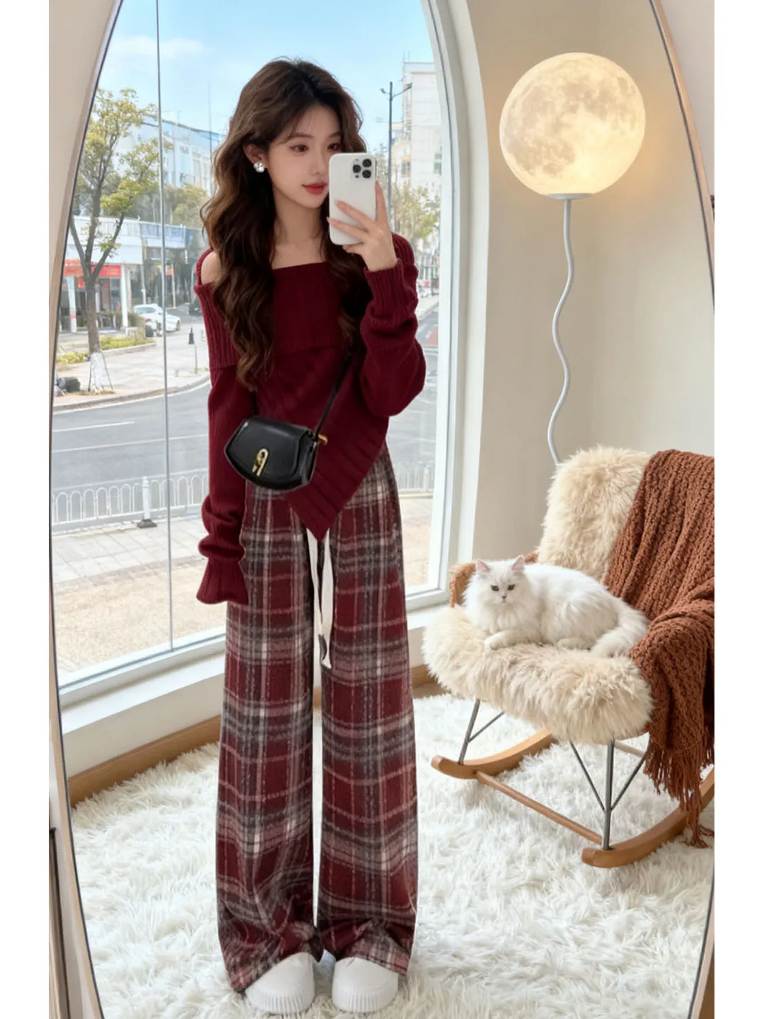 Fashionable Casual Red Knitted Shoulder Bared Checkered Wide Leg Pants Commute Set Women Spring Youthful Style Long Sleeve
Fashionable Casual Red Knitted Shoulder Bared Checkered Wide Leg Pants Commute Set Women Spring Youthful Style Long Sleeve