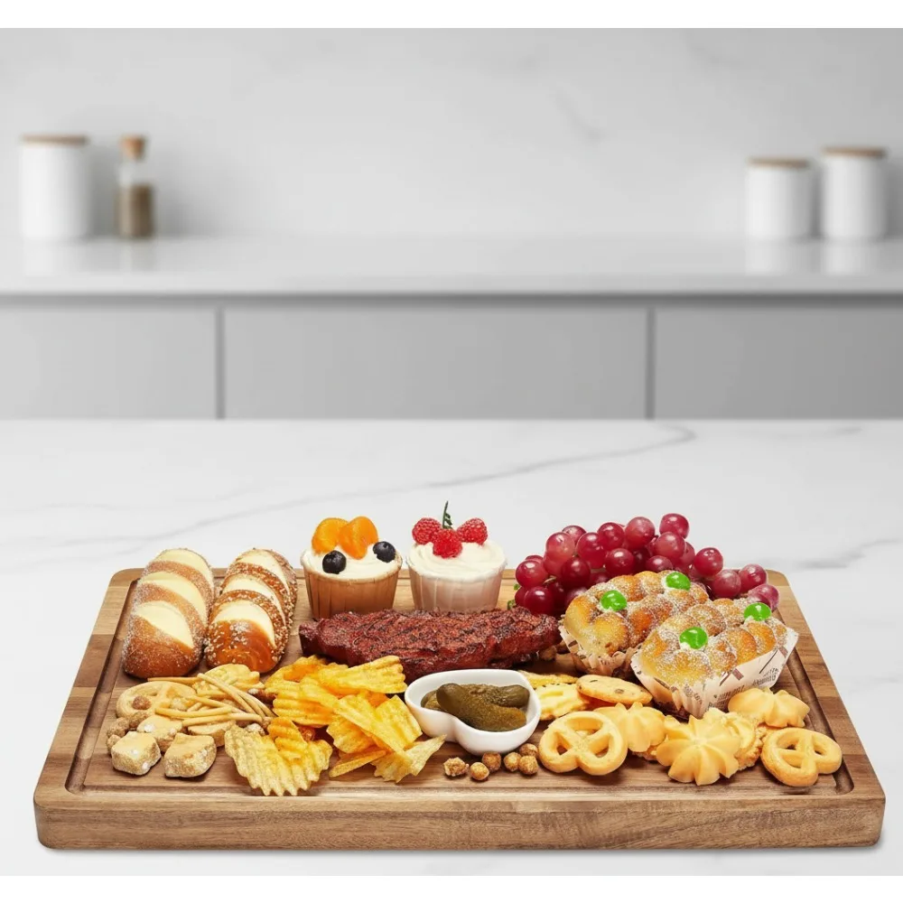 Large Reversible Acacia Wood Cutting Board with Juice Groove - Kitchen Charcuterie Cheese Serving Board
Large Reversible Acacia Wood Cutting Board with Juice Groove - Kitchen Charcuterie Cheese Serving Board