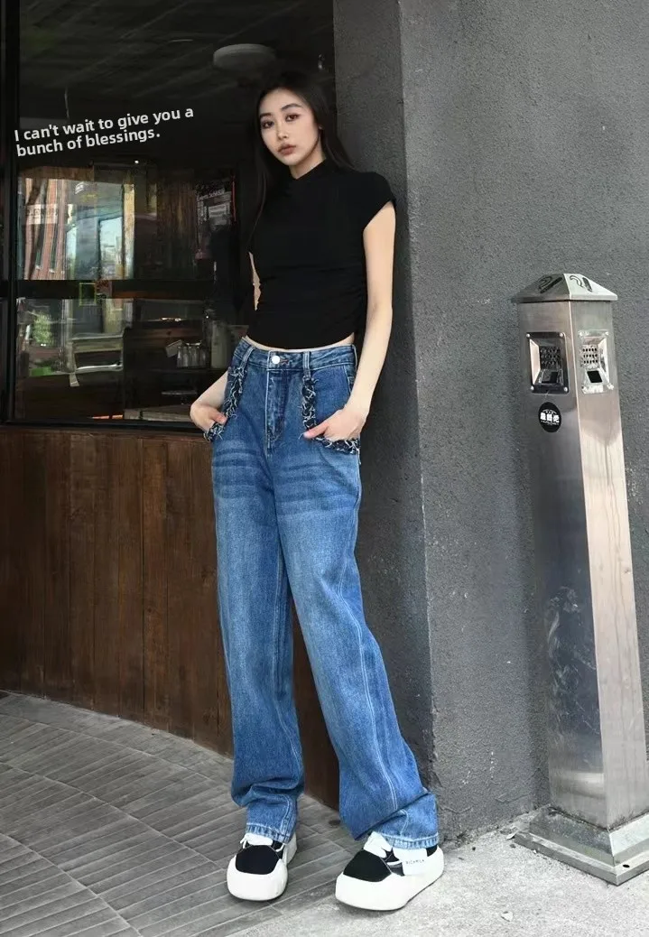 Spring Summer 2024 High Waist Wide Leg Denim Pants Women's Loose Slimming Woven Sensation Blue Jeans Straight Cut Long Trousers
Spring Summer 2024 High Waist Wide Leg Denim Pants Women's Loose Slimming Woven Sensation Blue Jeans Straight Cut Long Trousers