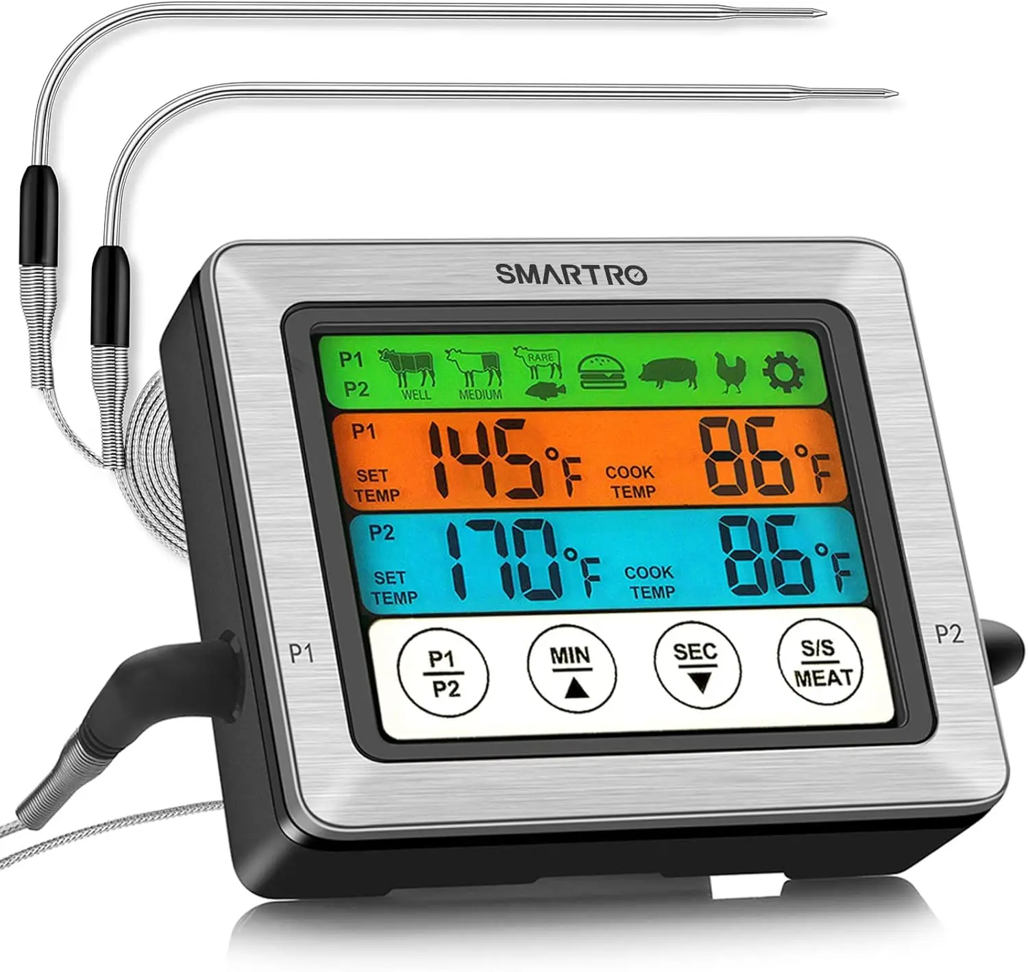 Dual Probe Meat Thermometer for Cooking, BBQ, Oven, Grill with Timer & Backlit LCD, Commercial-Grade Waterproof Probes
Dual Probe Meat Thermometer for Cooking, BBQ, Oven, Grill with Timer & Backlit LCD, Commercial-Grade Waterproof Probes