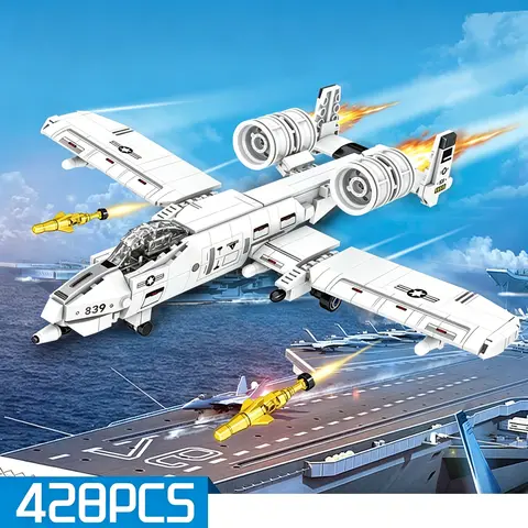Ensemble de blocs de construction d'avion de chasse militaire, kit de modèle d'avion de l'armée, cadeau d'anniversaire ou de Noël idéal pour les amateurs d'aviation
