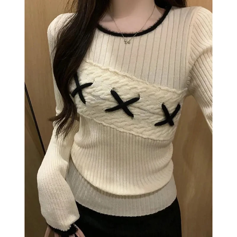 Sweet Vintage Knit Long Sleeve Sweater Women Slim Patchwork O Neck Fall Pullover Chic Harajuku Y2K Streetwear Raw Hem Top
Sweet Vintage Knit Long Sleeve Sweater Women Slim Patchwork O Neck Fall Pullover Chic Harajuku Y2K Streetwear Raw Hem Top