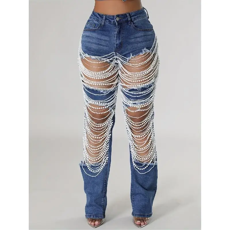 Low Waist Beaded Ripped Denim Jeans Super Low Waist Cotton Stretchy Medium Elasticity Lolita Style Women's Premium Quality Jeans
Low Waist Beaded Ripped Denim Jeans Super Low Waist Cotton Stretchy Medium Elasticity Lolita Style Women's Premium Quality Jeans