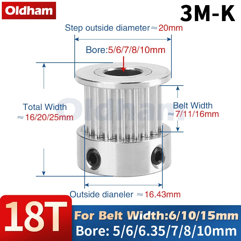 18Teeth HTD 3M Synchronous Wheel Bore 5/6/6.35/7/8/10mm 18T 18Tooth GT3 Pulley Gears For Belt Width 6/10/15mm 3M Timing Pulley
18Teeth HTD 3M Synchronous Wheel Bore 5/6/6.35/7/8/10mm 18T 18Tooth GT3 Pulley Gears For Belt Width 6/10/15mm 3M Timing Pulley