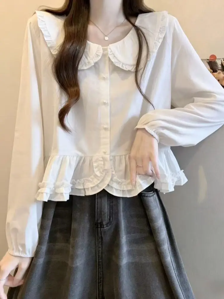 Ele Doll Collar irt Women's Spring Faion plus Size Beautiful Unique High-End irt Sweet Sle Loose Fit Long Sve
Ele Doll Collar irt Women's Spring Faion plus Size Beautiful Unique High-End irt Sweet Sle Loose Fit Long Sve