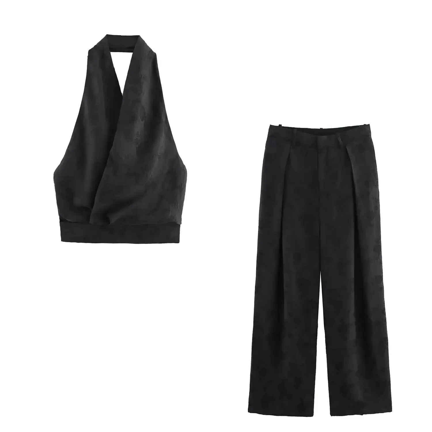 HH Summer Women 2-Piece Set Sleeveless Hanging Neck Collar Backless Top+Zipper Pockets High Waist Jacquard Weave Solid Pants
HH Summer Women 2-Piece Set Sleeveless Hanging Neck Collar Backless Top+Zipper Pockets High Waist Jacquard Weave Solid Pants