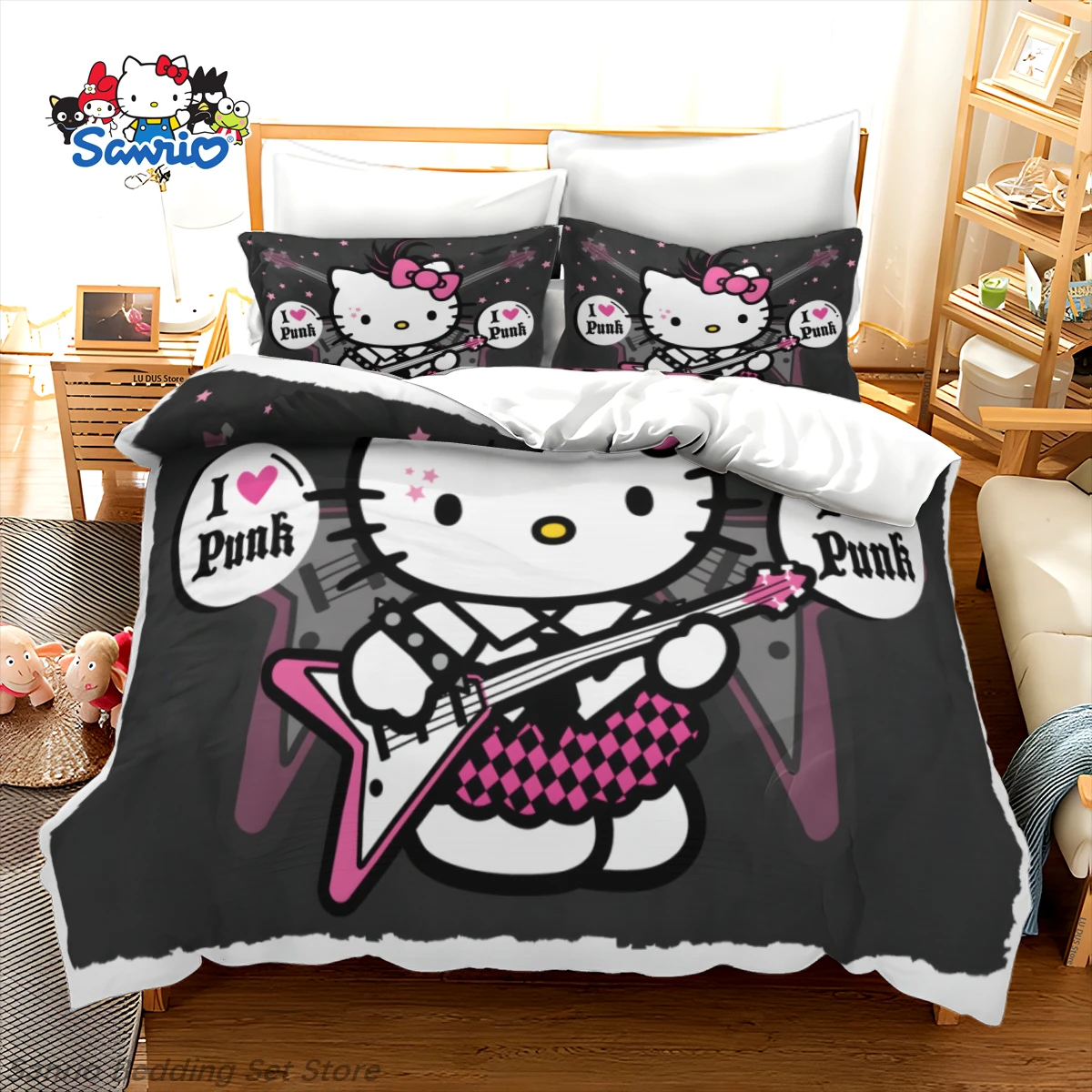 Kawaii Sanrio Hello Kitty Bedding Set Pink Black Rock Duvet Cover for Kids Teens Girls Bedroom Decoration Gift Queen
Kawaii Sanrio Hello Kitty Bedding Set Pink Black Rock Duvet Cover for Kids Teens Girls Bedroom Decoration Gift Queen