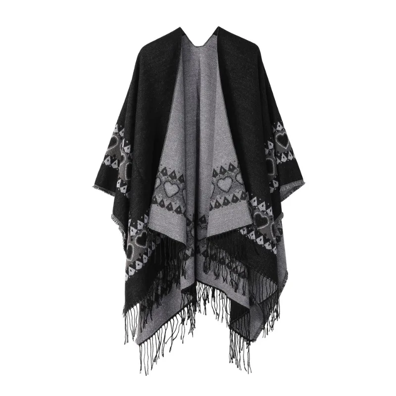Cape New Style Slit Warm Shawl Retro Ethnic Style Scarf Imitation Cashmere Tassel Women's Cloak Women's Cloak Warm Jacket Khaki
Cape New Style Slit Warm Shawl Retro Ethnic Style Scarf Imitation Cashmere Tassel Women's Cloak Women's Cloak Warm Jacket Khaki