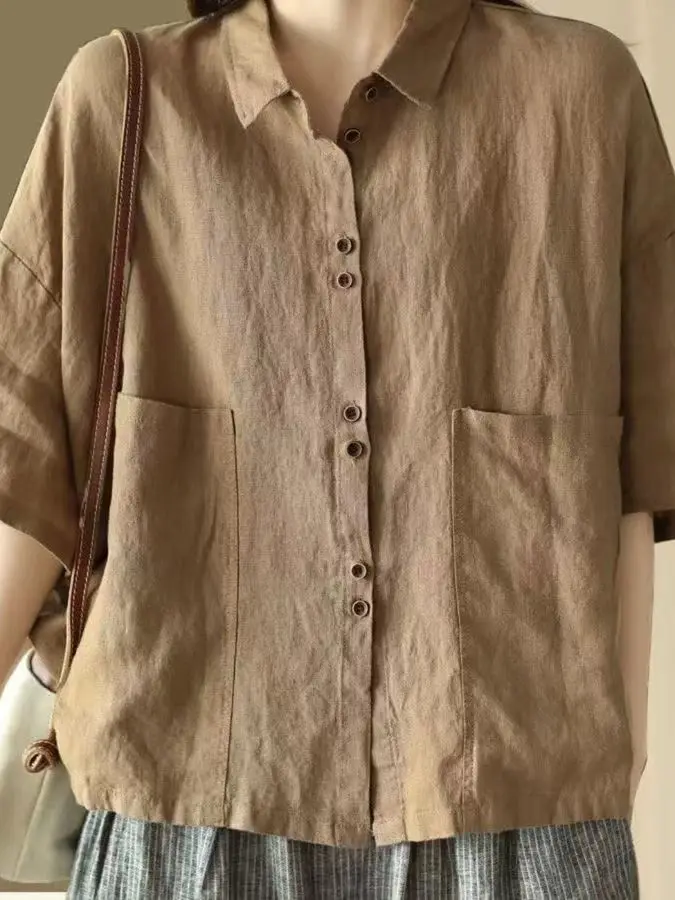 Retro Cotton Linen ort Sve Women's irt Summer New Loose Casual Collar Top Faion Korean Sle Thin Material
Retro Cotton Linen ort Sve Women's irt Summer New Loose Casual Collar Top Faion Korean Sle Thin Material
