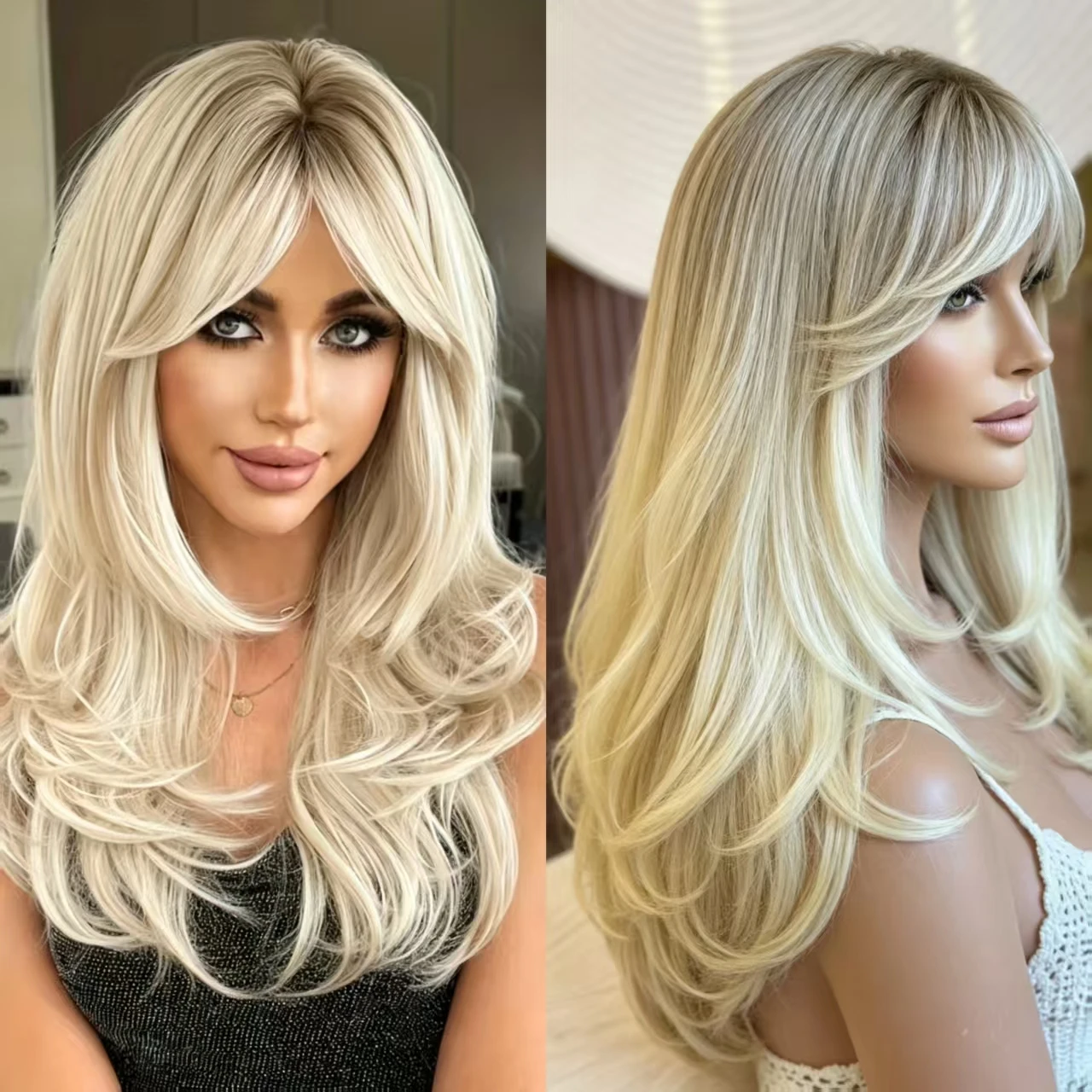 Rooted Honey Blonde Glueless Ombre HDLace Part Wig With Curtain Bangs Natural Loose Wave Heat Resistant Synthetic Hair For Women
Rooted Honey Blonde Glueless Ombre HDLace Part Wig With Curtain Bangs Natural Loose Wave Heat Resistant Synthetic Hair For Women