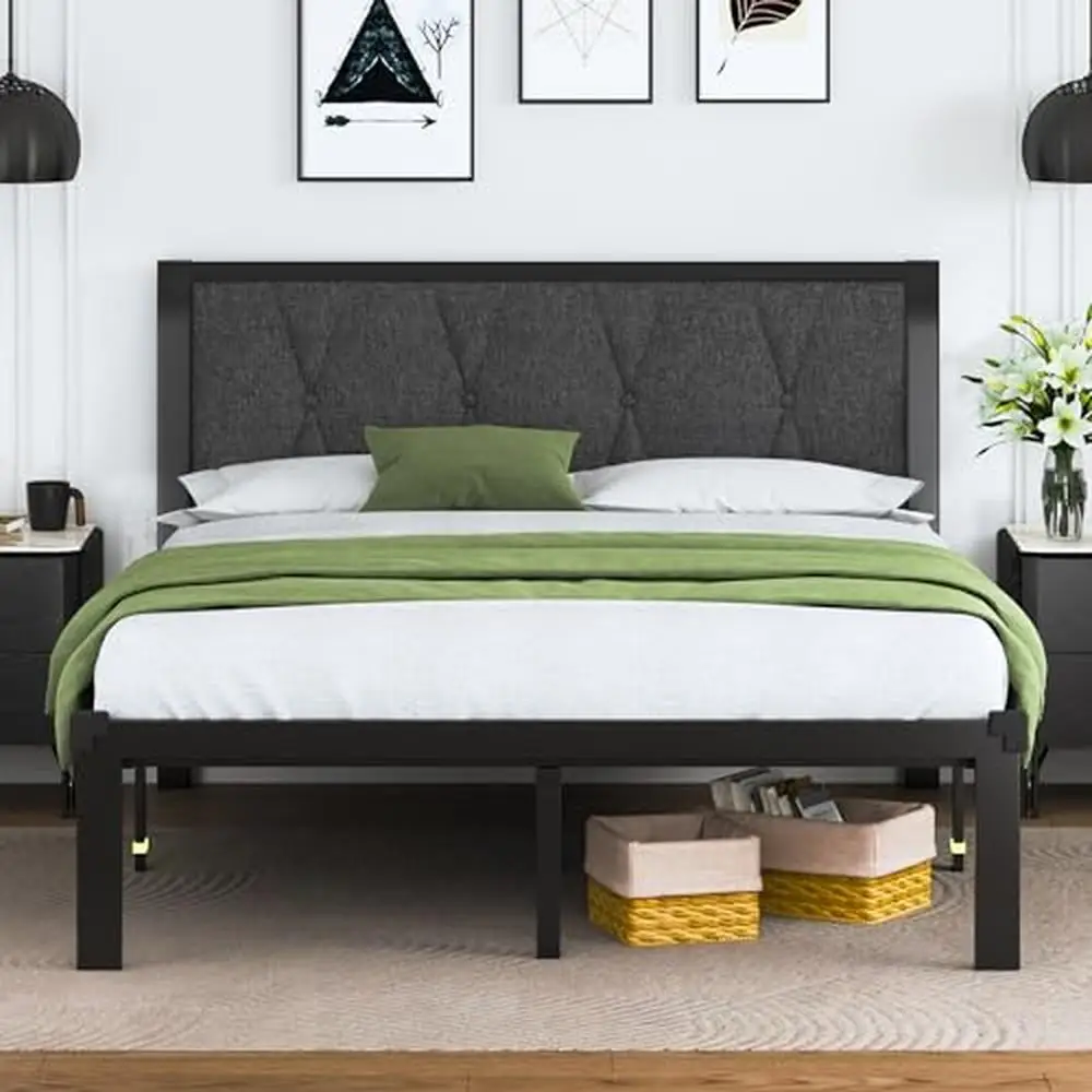 Metal Queen Bed Frame with Fabric Button Tufted Headboard 12" Under Bed Storage Heavy Duty Slats Rock Solid Construction Stylish
Metal Queen Bed Frame with Fabric Button Tufted Headboard 12" Under Bed Storage Heavy Duty Slats Rock Solid Construction Stylish