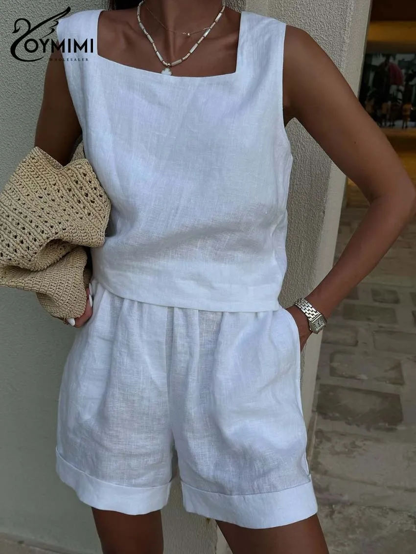 Oymimi Fashion White Cotton 2 Piece Sets Woman Outfit Elegant Square Neck Sleeveless Blouses And High Waist Pockets Shorts Sets
Oymimi Fashion White Cotton 2 Piece Sets Woman Outfit Elegant Square Neck Sleeveless Blouses And High Waist Pockets Shorts Sets
