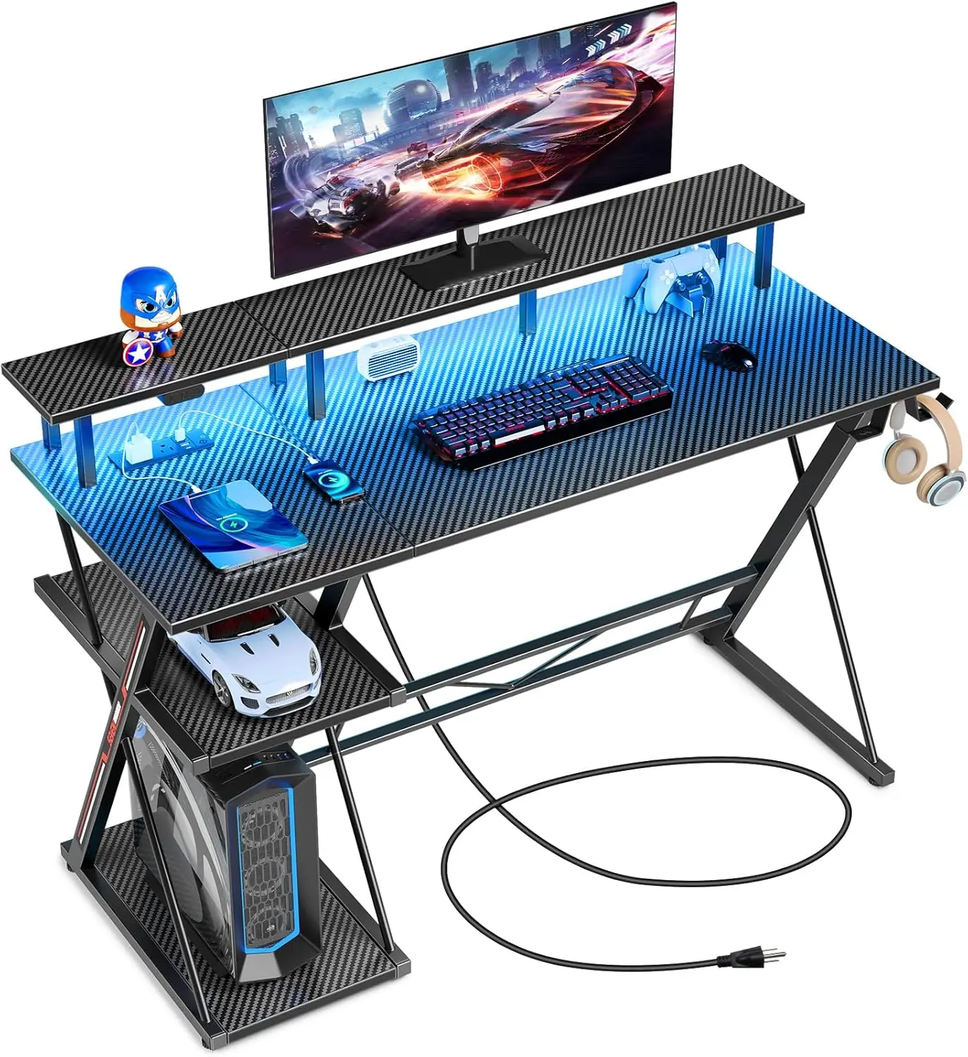 Gaming Desk with LED Lights & Power Outlets,39" Computer Desk with Monitor Stand & Storage Shelf,Gaming Table with Earphone Hook
Gaming Desk with LED Lights & Power Outlets,39" Computer Desk with Monitor Stand & Storage Shelf,Gaming Table with Earphone Hook