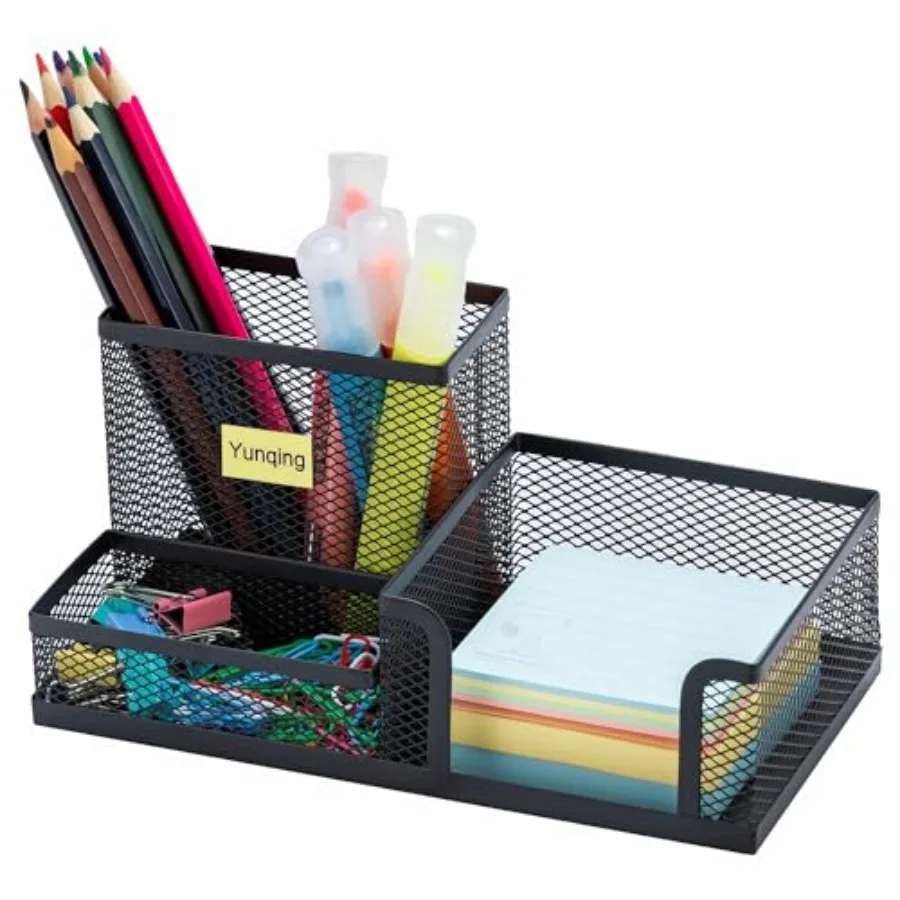 Black Mesh Pen Holder - Multipurpose Mesh Desk Organizers Large Capacity Office Supplies with Sticky Notes Holder and 3 Compart
Black Mesh Pen Holder - Multipurpose Mesh Desk Organizers Large Capacity Office Supplies with Sticky Notes Holder and 3 Compart