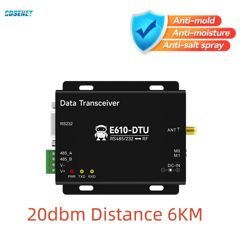433MHz Wireless Digital Radio CDSENET E610-DTU(433C20) RS232 RS485 20dbm 6KM Unlimited High-speed Continuous Transmission
433MHz Wireless Digital Radio CDSENET E610-DTU(433C20) RS232 RS485 20dbm 6KM Unlimited High-speed Continuous Transmission