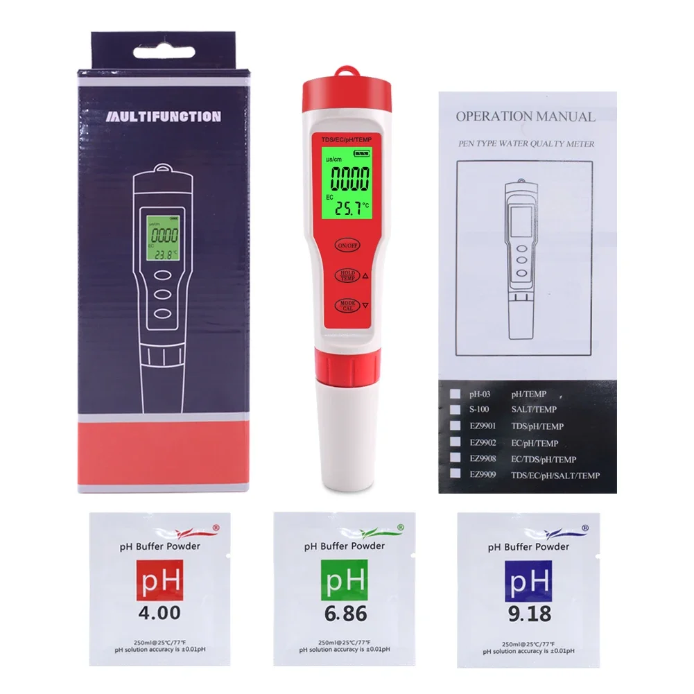 With Backlight Digital Water Tester 4 in 1 Test EC/TDS/PH/TEMP Water Quality Monitor Tester Kit for Pools Drinking Water
With Backlight Digital Water Tester 4 in 1 Test EC/TDS/PH/TEMP Water Quality Monitor Tester Kit for Pools Drinking Water
