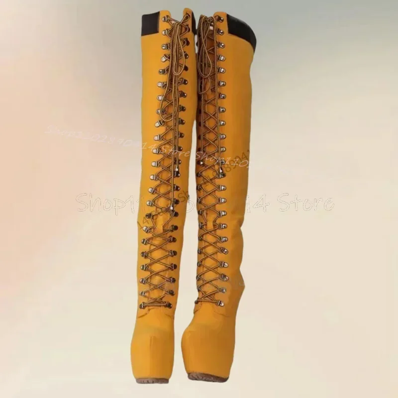 Yellow Round Toe Cross Tied Platform Boots Side Zipper Women Shoes Thin High Heels Fashion Party Feast 2026 Zapatos Para Mujere
Yellow Round Toe Cross Tied Platform Boots Side Zipper Women Shoes Thin High Heels Fashion Party Feast 2026 Zapatos Para Mujere
