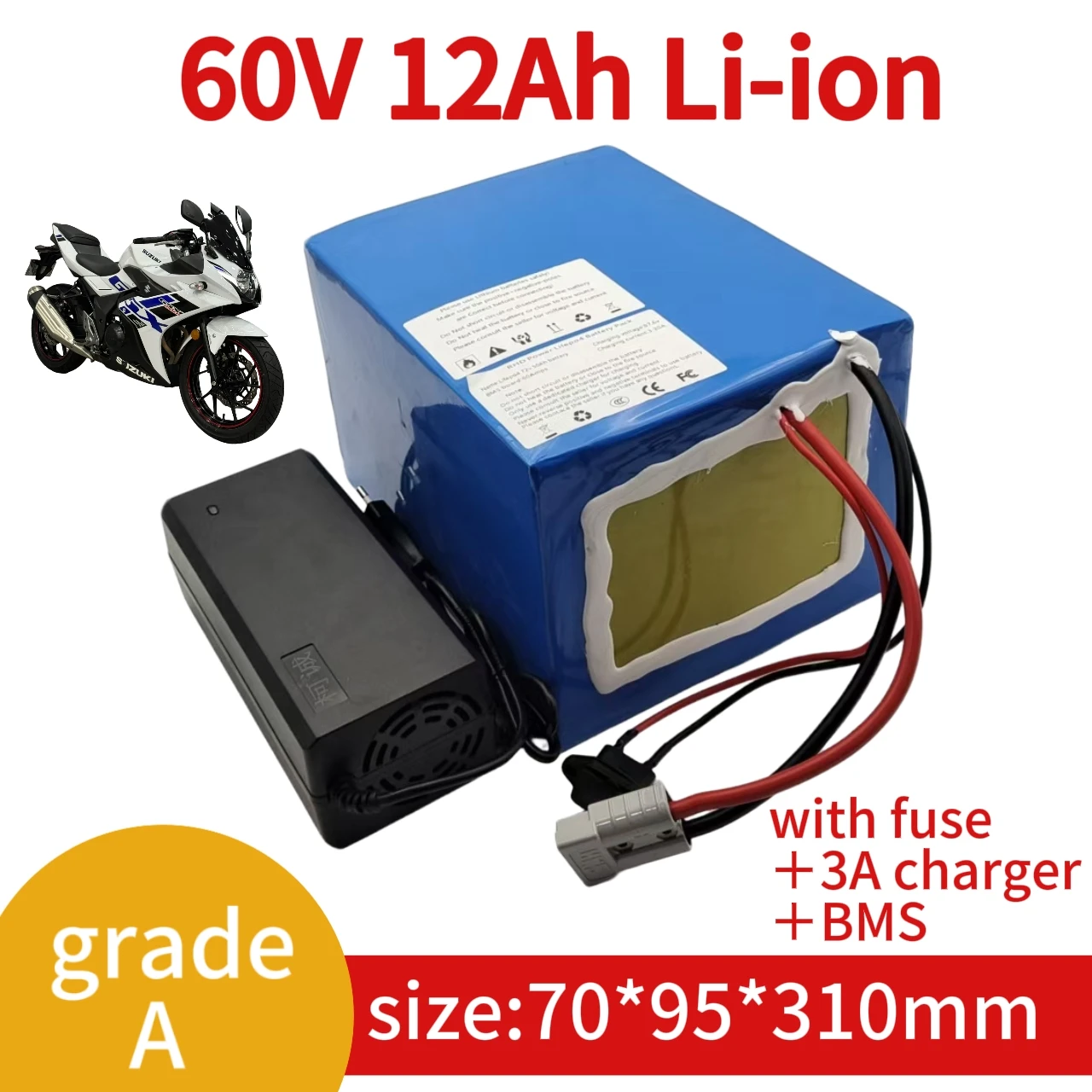 Rechargeable 60V 10ah 12ah Lithium ion battery with bms for 600w 1000w 520wh citycoco motor
Rechargeable 60V 10ah 12ah Lithium ion battery with bms for 600w 1000w 520wh citycoco motor