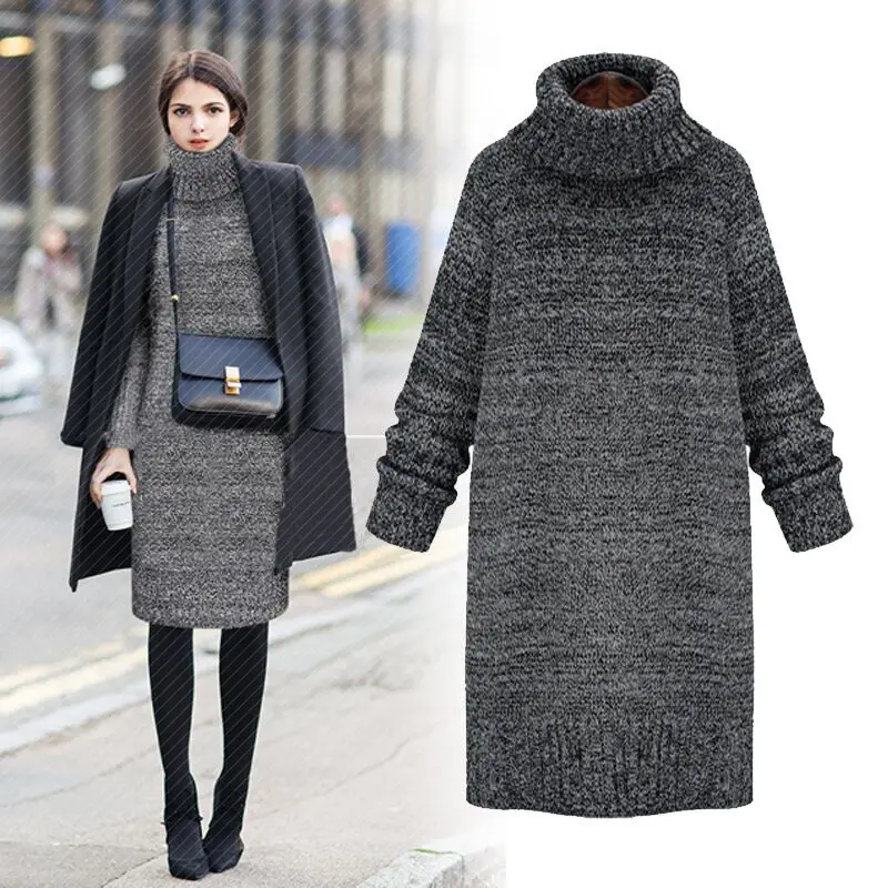 High Collar Long Sleeve Sweater Dress Women Autumn Winter Street Style Thermal Thickened Polyester Straight Cut Midi Dress
High Collar Long Sleeve Sweater Dress Women Autumn Winter Street Style Thermal Thickened Polyester Straight Cut Midi Dress