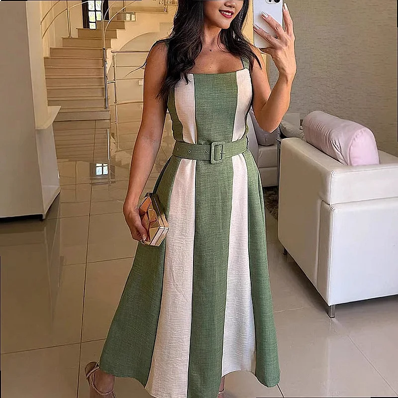 Sexy Backless Colorblock Maxi Dress with Belt Summer Dresses Women Jumpsuit Playsuit
Sexy Backless Colorblock Maxi Dress with Belt Summer Dresses Women Jumpsuit Playsuit
