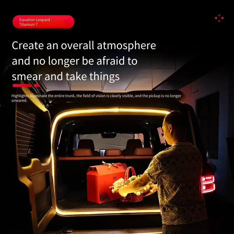 Suitable for BYD 2025 Equation Leopard Titanium 7 dedicated trunk atmosphere light strip, trunk light strip, and car modificatio
Suitable for BYD 2025 Equation Leopard Titanium 7 dedicated trunk atmosphere light strip, trunk light strip, and car modificatio