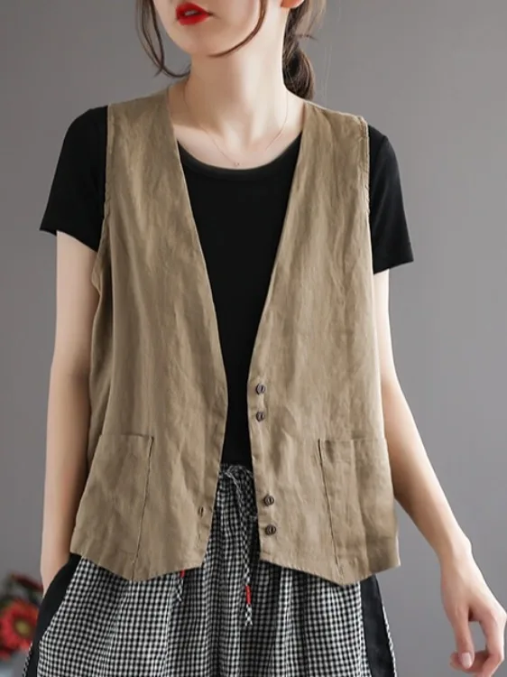 Легкий летний женский тюнет-жилет, льняной костюм с v-образным вырезом и застежкой на одной пуговице, подробный другой материал
Легкий летний женский тюнет-жилет, льняной костюм с v-образным вырезом и застежкой на одной пуговице, подробный другой материал