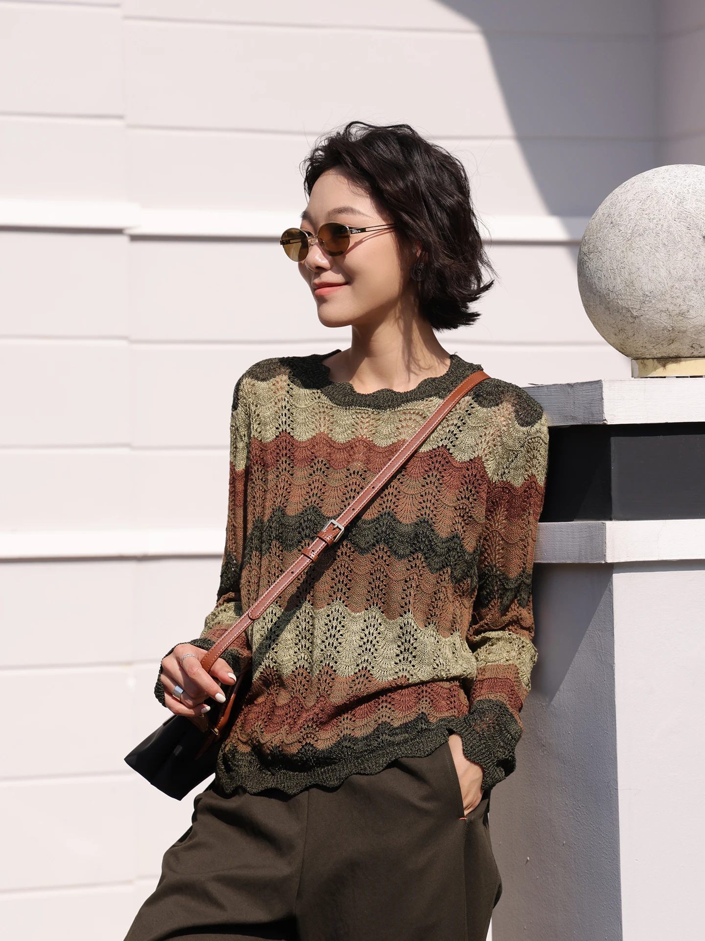 Fashionable Wave Stripe Color Block Knitwear Long Sleeve Loose Shoulder Women's Top Summer New Arrival Breathable Comfortable
Fashionable Wave Stripe Color Block Knitwear Long Sleeve Loose Shoulder Women's Top Summer New Arrival Breathable Comfortable