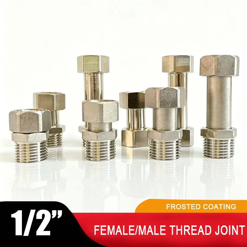 1P 304 Stainless Steel Lenght 32/38/ 46/66mm 1/2" BSPT Male/Female 360 Rotating Nut Thread Coupler Butt Joint Plumbing Fittings
1P 304 Stainless Steel Lenght 32/38/ 46/66mm 1/2" BSPT Male/Female 360 Rotating Nut Thread Coupler Butt Joint Plumbing Fittings
