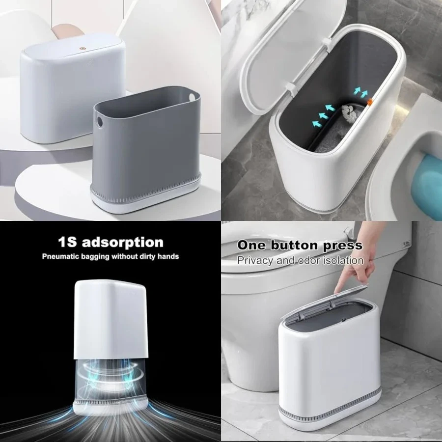 Bathroom Trash Cans,Adsorption Garbage Can with Press Type Lid,10L Dogproof Slim Plastic Narrow Trash Bin,3 Gallon Garbage Bin for Home,Office and Narrow Place
Bathroom Trash Cans,Adsorption Garbage Can with Press Type Lid,10L Dogproof Slim Plastic Narrow Trash Bin,3 Gallon Garbage Bin for Home,Office and Narrow Place