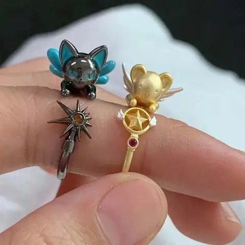 Anillos de dedo con temática de animales bonitos, anillo con apertura en forma de CERBERUS de dibujos animados con incrustaciones de diamantes de imitación, joyería, accesorios de Cosplay, regalo para amigos