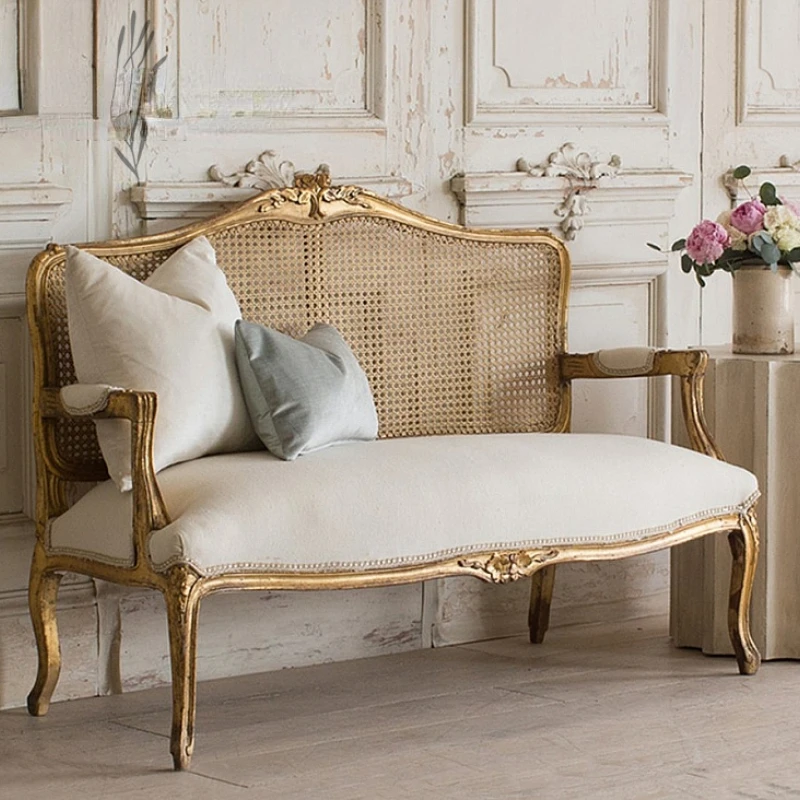 Carved Rattan Sofa Solid Wood Rattan Chair with Back Distressed Golden Studio B & B Cloth Vintage Three-Seat Sofa
Carved Rattan Sofa Solid Wood Rattan Chair with Back Distressed Golden Studio B & B Cloth Vintage Three-Seat Sofa