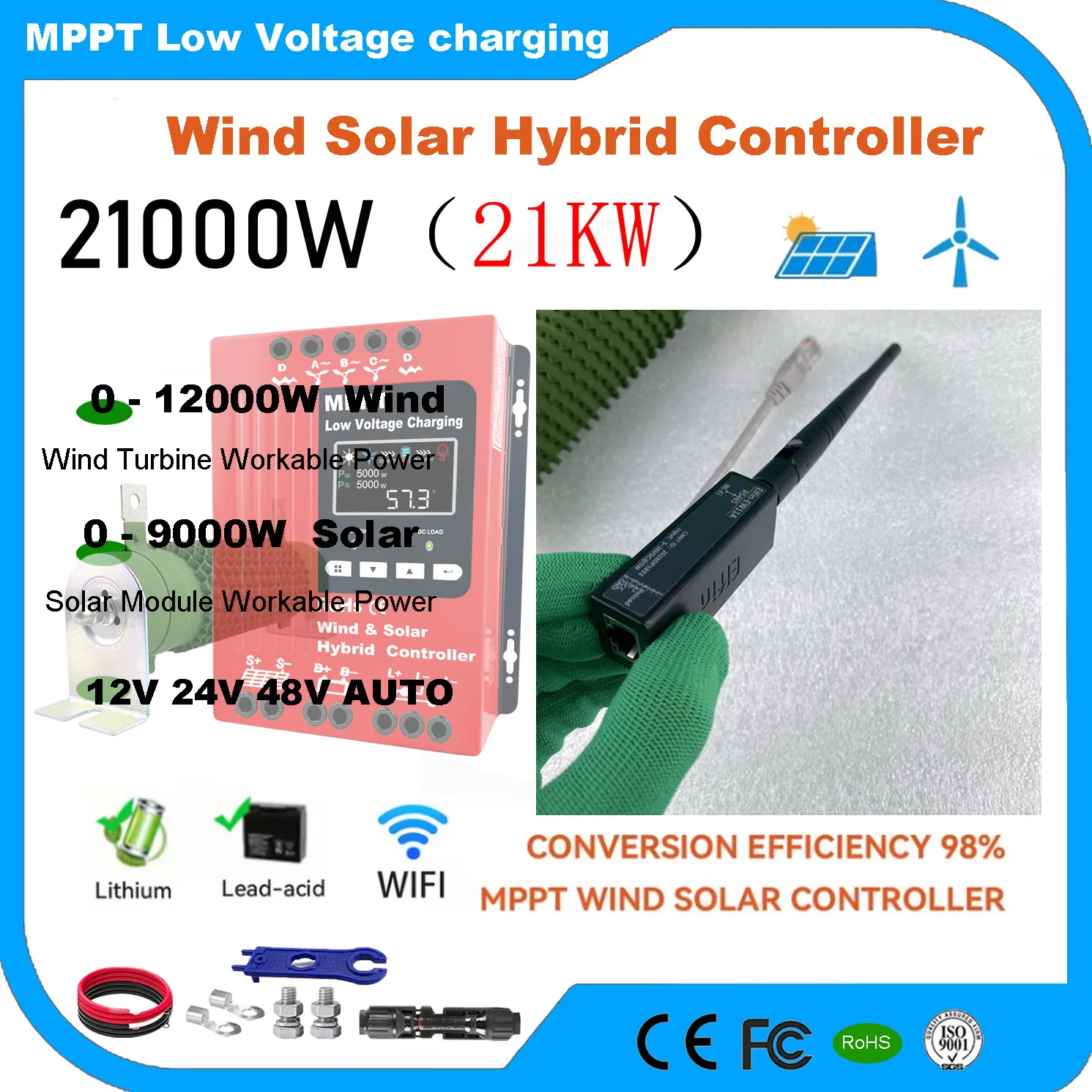 5000W 12V 24V 48V MPPT Solar Charge Controller Wind Solar Hybrid Charge Controller Regulator For Lifepo4 Lithium For Turbine PV 
5000W 12V 24V 48V MPPT Solar Charge Controller Wind Solar Hybrid Charge Controller Regulator For Lifepo4 Lithium For Turbine PV