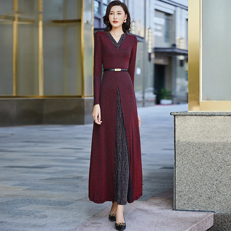 New Women Patchwork Long Dress Spring Autumn Fashion V-Neck Long Sleeve Slim Knitted Dress Elegant Overlength Pullover Dress
New Women Patchwork Long Dress Spring Autumn Fashion V-Neck Long Sleeve Slim Knitted Dress Elegant Overlength Pullover Dress