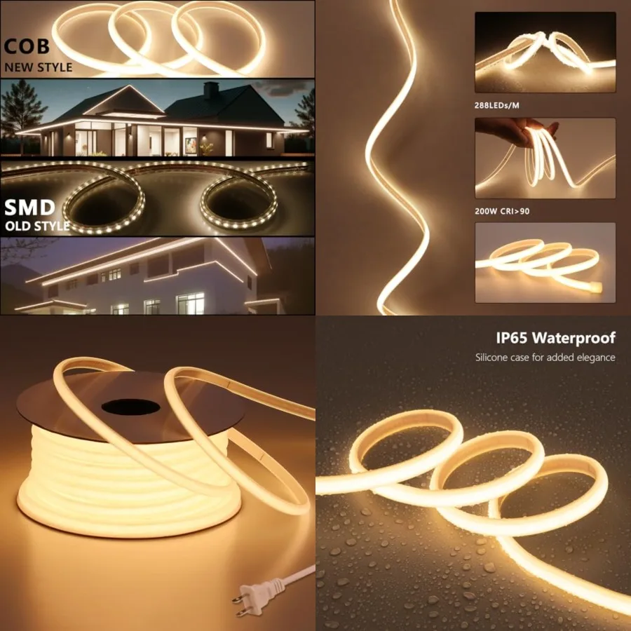 AC 110V COB LED Strip Lights Outdoor Waterproof 65.6ft, Super Bright 200W CRI 90+ LED Rope Light, IP65 Flexible Cuttable, for B
AC 110V COB LED Strip Lights Outdoor Waterproof 65.6ft, Super Bright 200W CRI 90+ LED Rope Light, IP65 Flexible Cuttable, for B