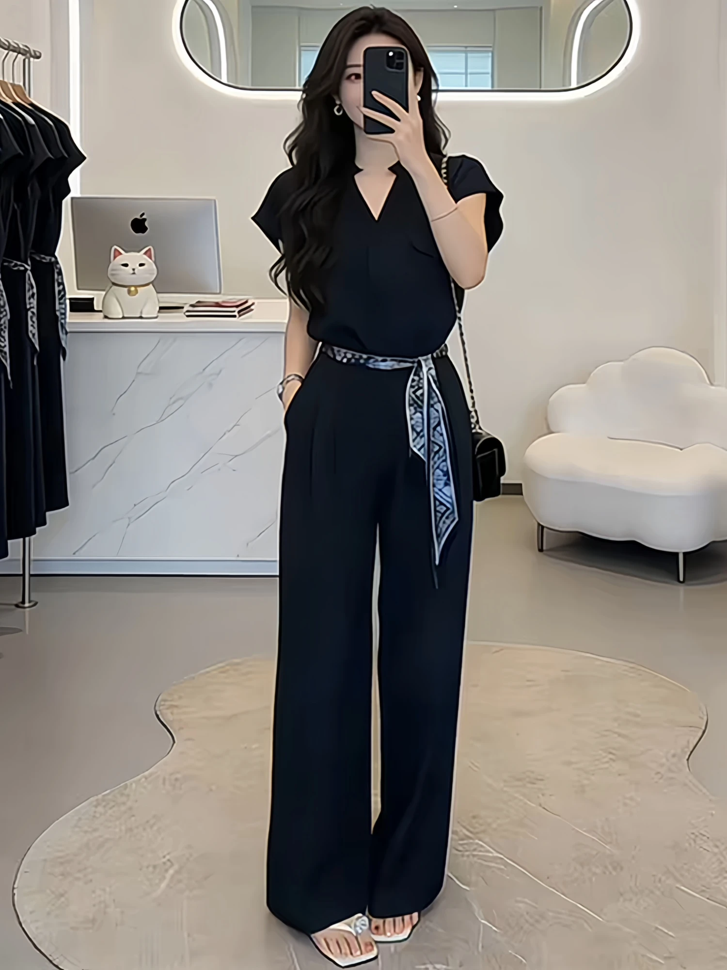 Unique Beautiful Summer Shirt And Pants Set Women's V-neck Slim Short Sleeve Loose Fit High Waist Straight Leg Pants Two-piec...
Unique Beautiful Summer Shirt And Pants Set Women's V-neck Slim Short Sleeve Loose Fit High Waist Straight Leg Pants Two-piec...