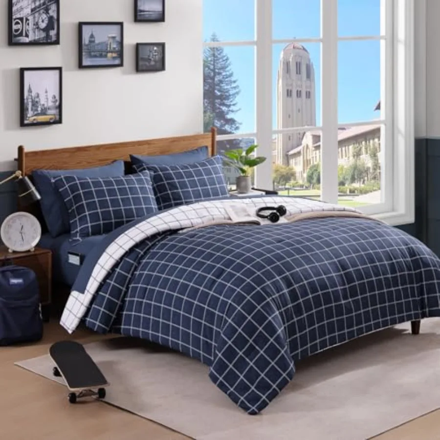 Plaid Size Comforter Set, Reversible Checke Bedding Set 7 Pieces for Boys Girls Teen, Lightweight Bed in a Bag for Dorm with Sh
Plaid Size Comforter Set, Reversible Checke Bedding Set 7 Pieces for Boys Girls Teen, Lightweight Bed in a Bag for Dorm with Sh