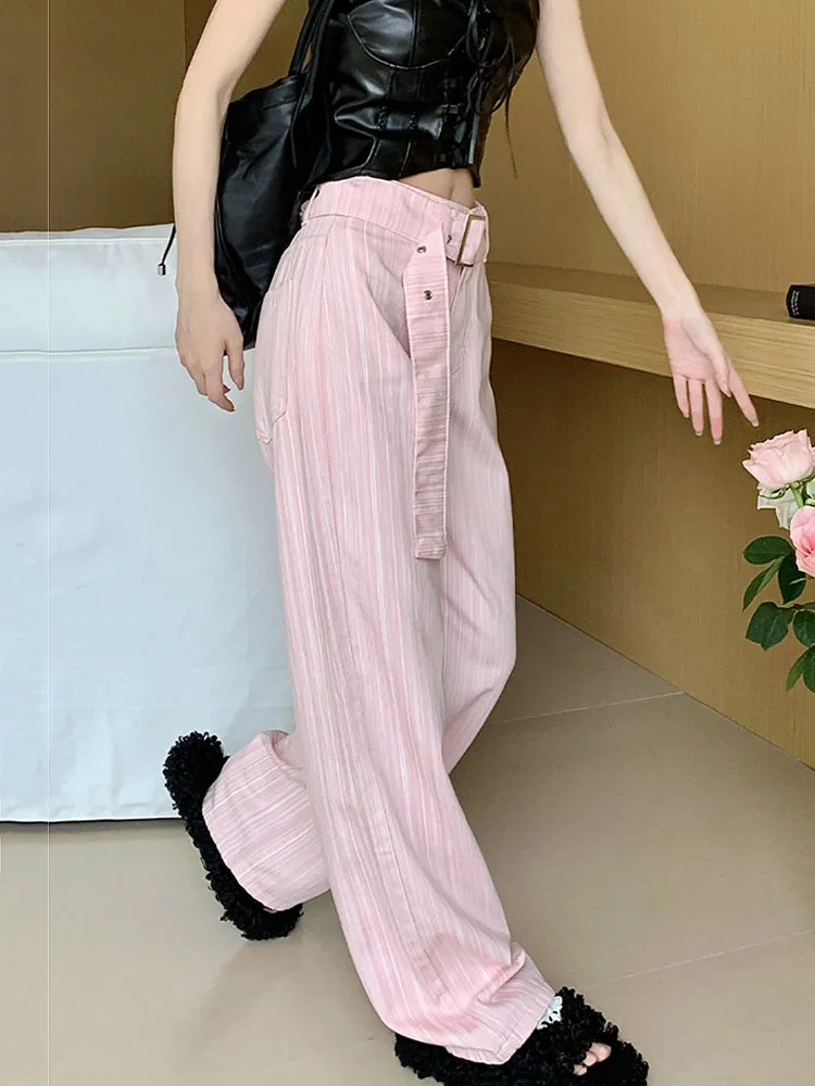Women Bottoms Vintage Pink High Waist Jeans Casual Straight Wide Leg Pants High Street Baggy Mopping Denim Trouser Ladies Summer
Women Bottoms Vintage Pink High Waist Jeans Casual Straight Wide Leg Pants High Street Baggy Mopping Denim Trouser Ladies Summer