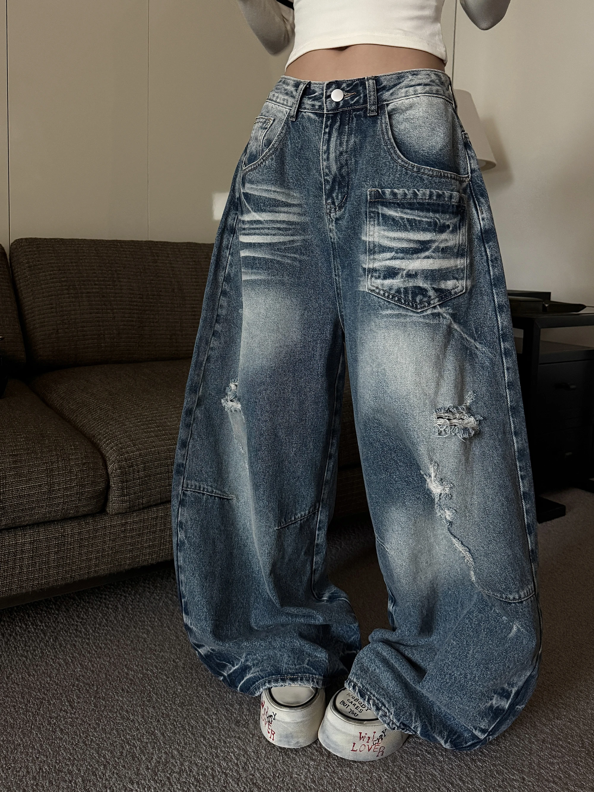 Wild Zero American Retro Washed Denim Jeans Low Waist Loose Wide Leg Banana Pants Women's New Style Casual Cotton Blue
Wild Zero American Retro Washed Denim Jeans Low Waist Loose Wide Leg Banana Pants Women's New Style Casual Cotton Blue