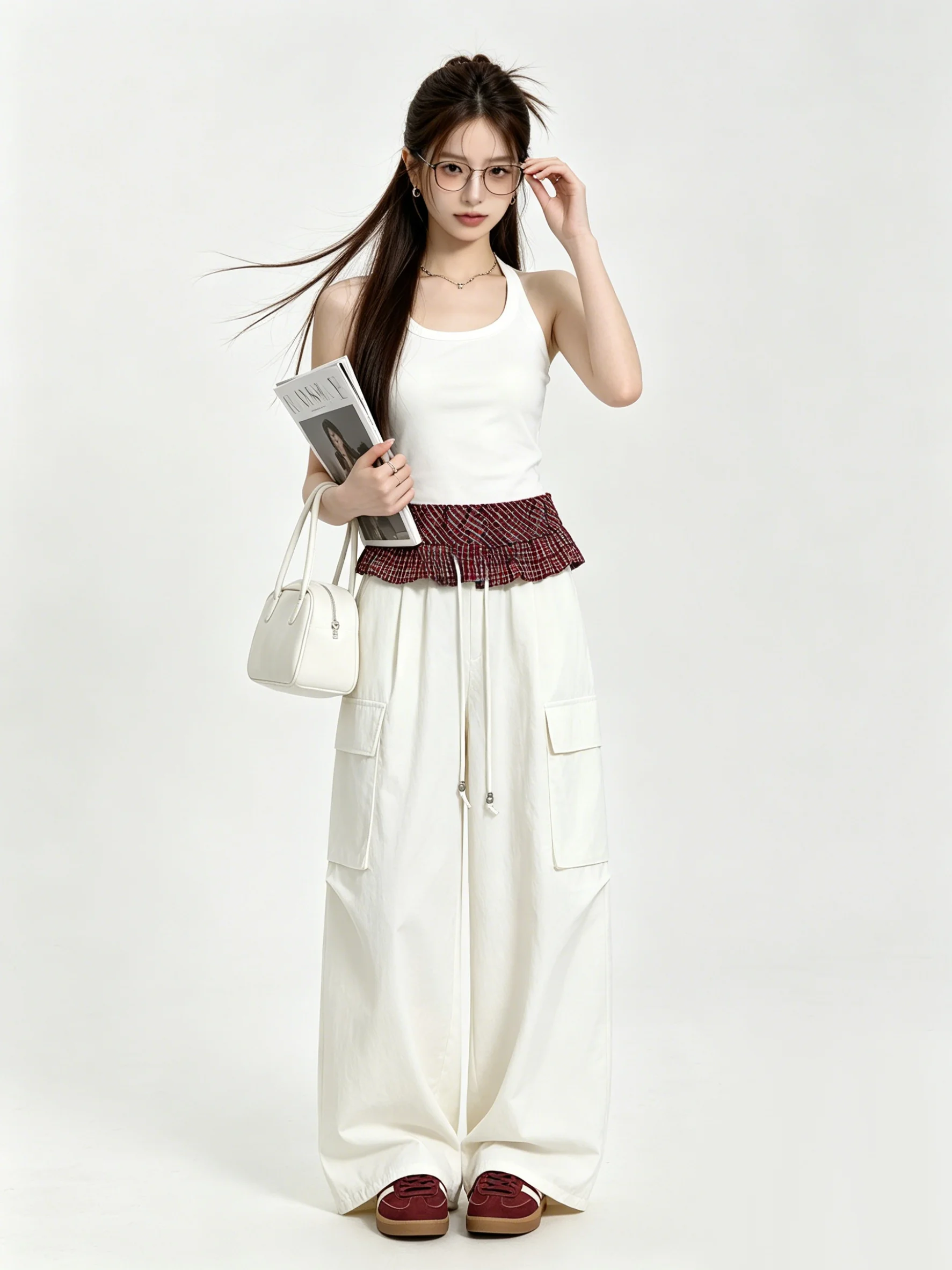 Skin-Friendly Breathable High-Waist Wide-Leg Pants Korean Style Plaid Splicing Summer Casual Trousers for Women
Skin-Friendly Breathable High-Waist Wide-Leg Pants Korean Style Plaid Splicing Summer Casual Trousers for Women