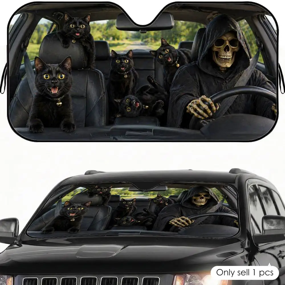 Funny Grim Reaper Black Cat Sun Visor Car Windshield Sunshade UV Protection Reflective Foldable Heat Insulation Cover
Funny Grim Reaper Black Cat Sun Visor Car Windshield Sunshade UV Protection Reflective Foldable Heat Insulation Cover