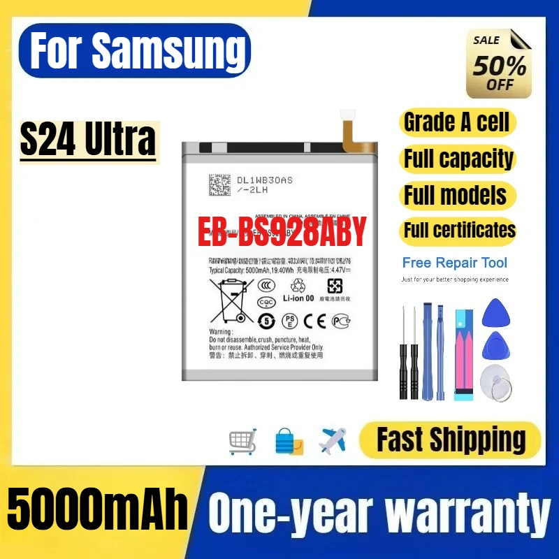 EB-BS928ABY for Samsung S24 Ultra Phone Battery High Quality High Capacity Battery Replacement Bateria Grade A Cell with Tools
EB-BS928ABY for Samsung S24 Ultra Phone Battery High Quality High Capacity Battery Replacement Bateria Grade A Cell with Tools