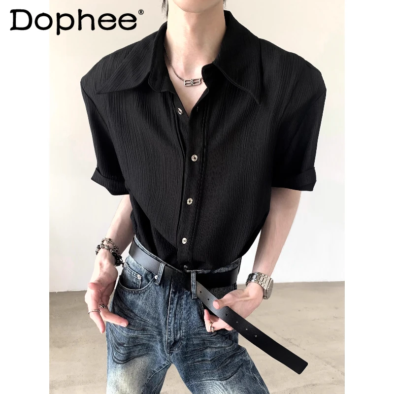 Men's 2025 Summer New Simple Shoulder Pad Shirts Male High-End Loose Comfort Stylish Short Sleeve Tops Solid Color Trendy Shirts
Men's 2025 Summer New Simple Shoulder Pad Shirts Male High-End Loose Comfort Stylish Short Sleeve Tops Solid Color Trendy Shirts