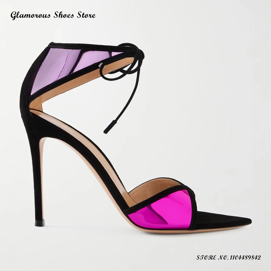 Suede Trimmed Mirrored-leather Sandals Women's Pointed Open Toe Thin Heels Wedding Shoes Summer Fashion Lace-up Party Stilettos
Suede Trimmed Mirrored-leather Sandals Women's Pointed Open Toe Thin Heels Wedding Shoes Summer Fashion Lace-up Party Stilettos