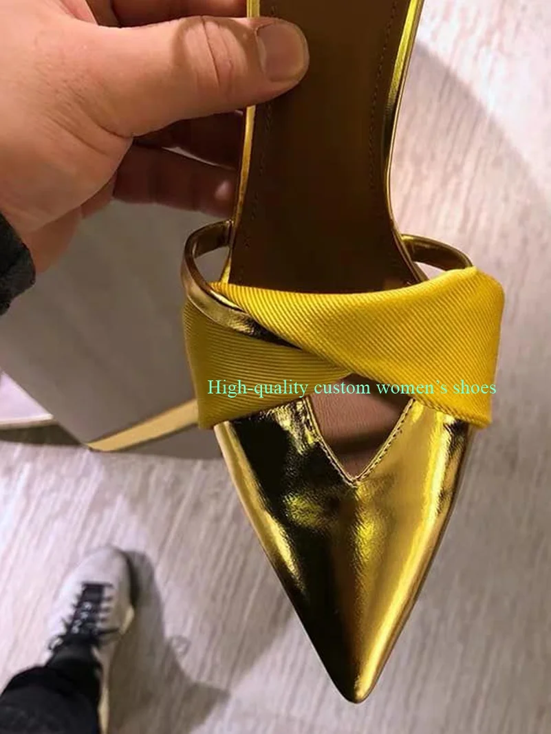 Pointed Instep Entanglement Broadband Color Blocking Shallow High Heel Stilettos Ankle Buckle Gold Handmade Women's Shoes
Pointed Instep Entanglement Broadband Color Blocking Shallow High Heel Stilettos Ankle Buckle Gold Handmade Women's Shoes