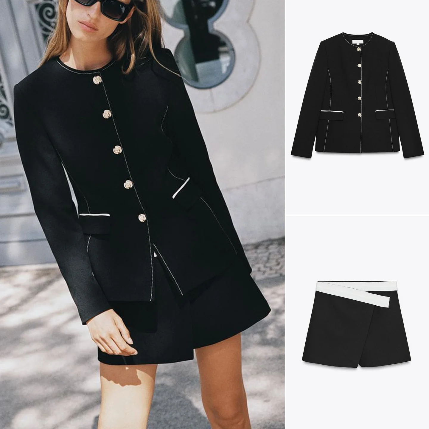 Casual Sle Long Sve round Ne Suit Jaet with Stitching Line Double Breasted Waist Size Skirt Pants for Women
Casual Sle Long Sve round Ne Suit Jaet with Stitching Line Double Breasted Waist Size Skirt Pants for Women