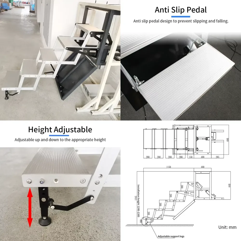HEYRV RV Steps 5 Steps Folding Manual/Electric Type Ladders with LED Light & Adjustable Double Support Feet
HEYRV RV Steps 5 Steps Folding Manual/Electric Type Ladders with LED Light & Adjustable Double Support Feet