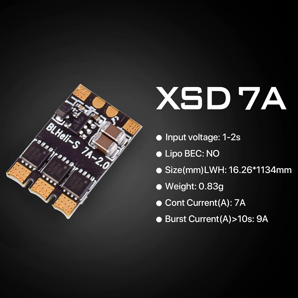 XSD7A 1-2s Micro Speed Control BLheli_S 7A ESC Dshot600 / Dshot300 / / Oneshot42 / Мультишот и демпфированный свет
XSD7A 1-2s Micro Speed Control BLheli_S 7A ESC Dshot600 / Dshot300 / / Oneshot42 / Мультишот и демпфированный свет