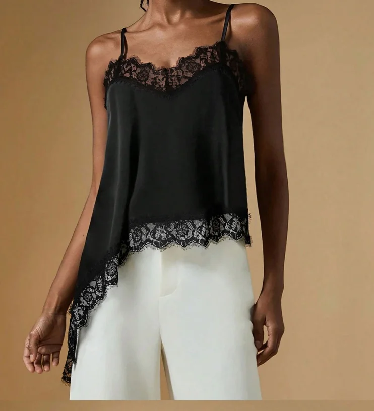 Women's Vest Summer New Fashionable and Sexy Style See Through Lace Splicing Deep V-Neck Irregular Backless Design Camisole Top
Women's Vest Summer New Fashionable and Sexy Style See Through Lace Splicing Deep V-Neck Irregular Backless Design Camisole Top