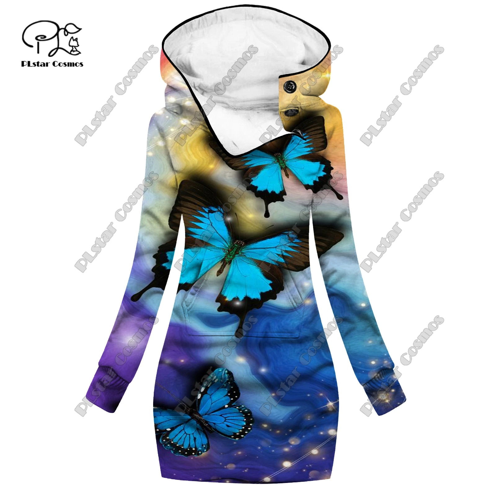PLstar Cosmos 3D printing women's large pocket open-barrel sweater dress colorful butterfly pattern casual slimming series H2
PLstar Cosmos 3D printing women's large pocket open-barrel sweater dress colorful butterfly pattern casual slimming series H2